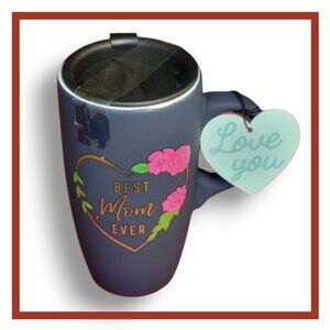 Best Mom Ever Navy Blue Travel Tumbler with a Metallic Gold Design